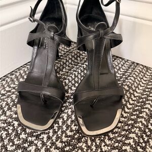 Donald J. Pliner Black Leather Heels with Silver Accents